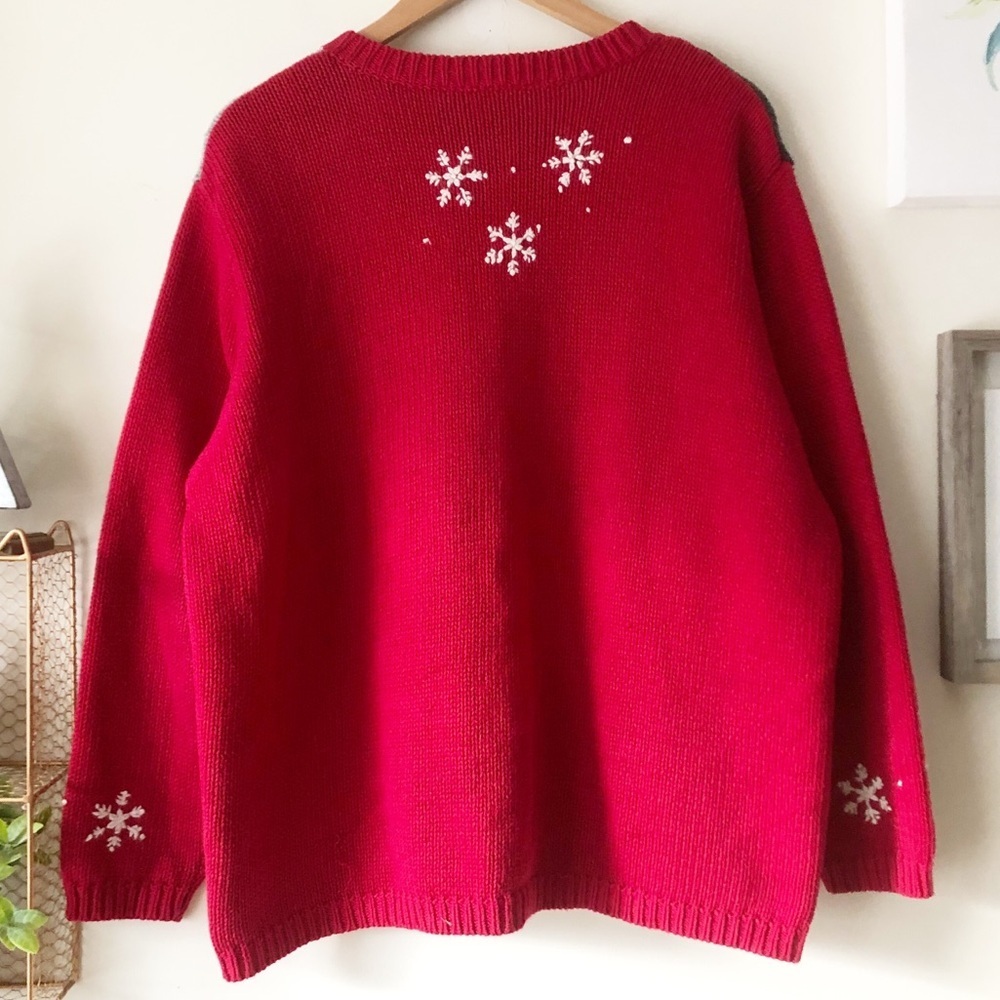 Vintage Croft Barrow Red Winter Patchwork Cardinal Snowflake Full Zip Sweater XL - Picture 3 of 14